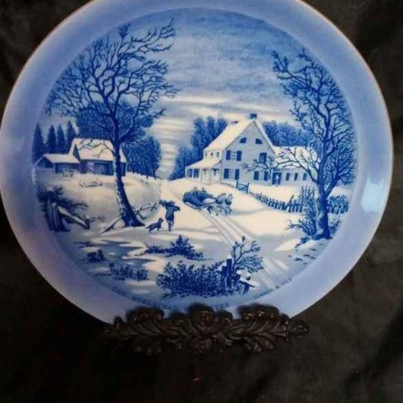 VINTAGE CURRIER AND IVES BLUE AND WHITE 1970S MADE IN JAPAN - Picture 2 of 4